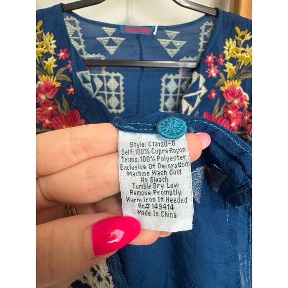 Johnny Was Navy Floral Embroidered Top - Picture 13 of 15